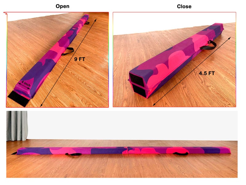 MARFULA 8ft/9ft Folding Gymnastics Balance Beam - Extra Firm - Suede - Non Slip Base for for Home/Gym/Club (5, 9 FT) PinkPurple-Camo - Image 4